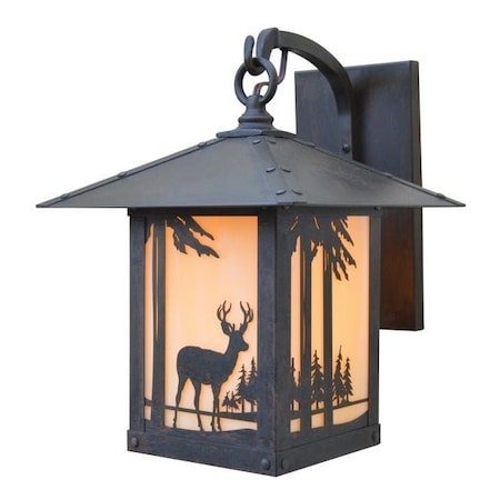 Arroyo Craftsman 12" Timber Ridge Wall Bracket With Trout Filigree, Rustic Brown, Rain Mist Glass TRB-12TRM-RB
